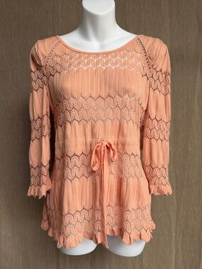 Free People Peach Knit Drawstring Peplum Tunic